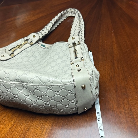 Gucci GG Monogram Embossed Leather Hobo Bag Ivory White Braided Handle - Picture 8 of 13